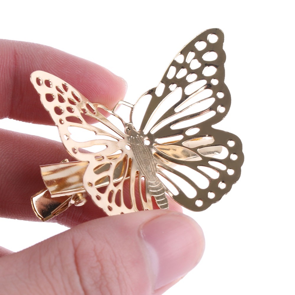 Romantic Gold Tone Butterfly Hair Clips Set of 4 - Picture 3 of 5